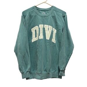 Divi Sweatshirt Women Small Teal Green Varsity Logo Crew Neck Pullover